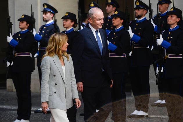 IPA84968349 - Rome Palazzo Chigi The Prime Minister receives the Prime Minister of Ireland in the photo Giorgia Meloni Micheal Martin.  Copyright: xSTEFANOxCAROFEIx xSTEFANOxCAROFEIx xFOTOGRAMMAx 84968349