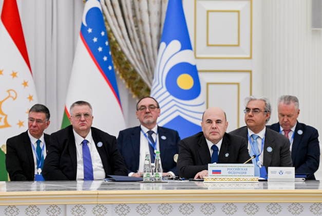 TURKMENISTAN, ASHGABAT - MAY 22, 2026: Russia s Prime Minister Mikhail Mishustin (front) attends an expanded meeting of the CIS (Commonwealth of Independent States) Council of the Heads of Government at the Garagum Hotel and Business Centre Ashgabat Turkmenistan  - ZUMAt113 20260522_zaa_t113_338 Copyright: xAlexanderxMiridonovx