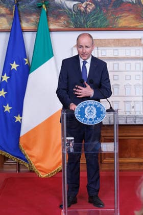 News - Giorgia Meloni meets with Irish Prime Minister Micheal Martin Italian Prime Minister Giorgia Meloni (not in view and Prime Minister of Ireland Micheal Martin attend a press conference after the meeting at Palazzo Chigi on May 22, 2026, Rome, Italy. Rome Palazzo Chigi Italy Copyright: xEmanuelaxVertollix xLiveMediax LPN_2464509