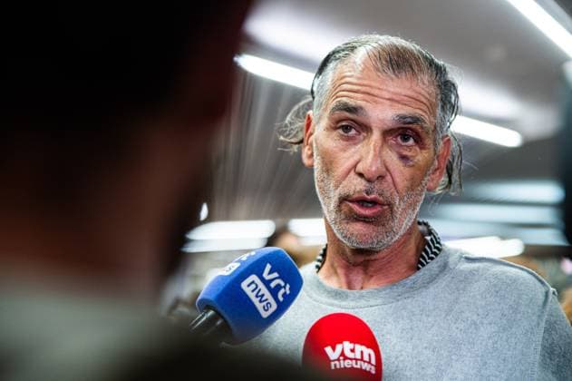Belgian activists who were part of the Gaza Flotilla arrive at Brussels Airport, in Zaventem, Friday 22 May 2026.  EMILExWINDAL 174748637