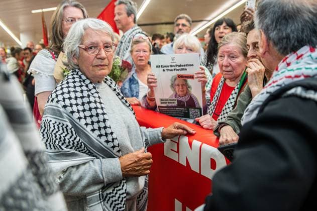 Belgian activist Olimpia pictured as Belgian activists who were part of the Gaza Flotilla arrive at Brussels Airport, in Zaventem, Friday 22 May 2026.  EMILExWINDAL 174748757