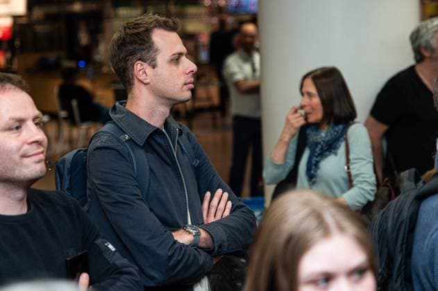 PTB-PVDA s Jos D haese (C) pictured as Belgian activists who were part of the Gaza Flotilla arrive at Brussels Airport, in Zaventem, Friday 22 May 2026.  EMILExWINDAL 174749352