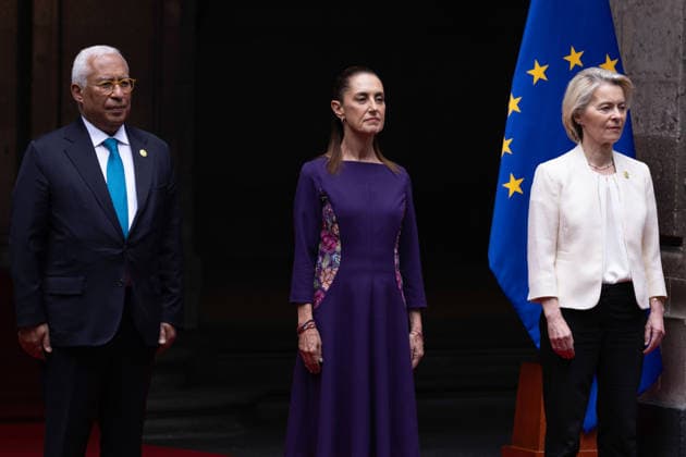May 22, 2026, Mexico City, Mexico: Mexican President CLAUDIA SHEINBAUM received European Commission President URSULA VON DER LEYEN at the National Palace in Mexico City within the framework of the signing of the Modernized Global Agreement between Mexico and the European Union during the VIII Mexico European Union Summit. European Council President ANTONIO COSTA and officials from both governments also took part in the meeting. Mexico City Mexico  - ZUMAl178 20260522_znp_l178_011 Copyright: xCristianxLeyvax