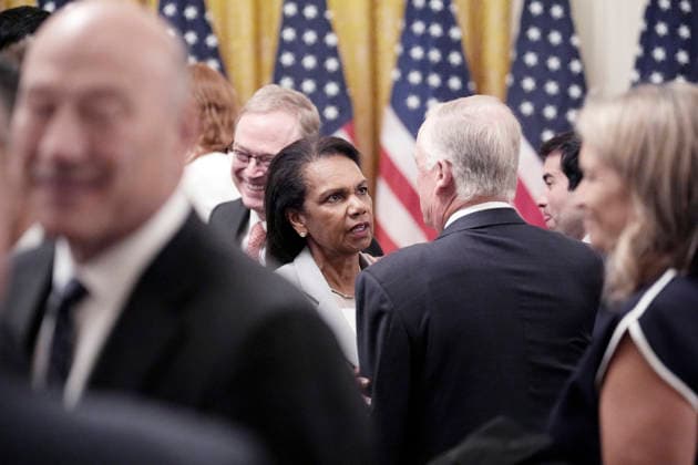 Former United States Secretary of State Condoleezza Rice attends a swearing-In ceremony for Kevin Warsh as the new Chairman of the Federal Reserve in the East Room of the White House in Washington, DC, USA, in Washington on Friday, May 22, 2026. Copyright: xYurixGripasx xPoolxviaxCNPx MediaPunchx