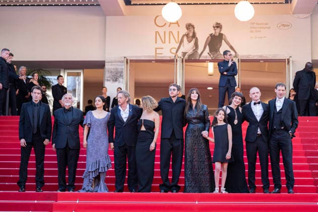 Cannes Histoires de la nuit The Birthday Party Red Carpet EB French cinematographer Paul Guilhaume, French actor Bastien Bouillon, French producer Jean-Louis Livi, French actor Benoit Magimel, French director and screenwriter Lea Mysius, French actress Hafsia Herzi, Italian actress Monica Bellucci, French actress Tawba El Gharchi, Belgian actress Tatia Tsuladze, French actor Alane Delhaye and French actor Paul Hamy on the red carpet before the screening of the film Histoires de la nuit (The Birthday Party) at the 79th edition of the Cannes Film Festival in Cannes, southern France on May 22, 2026. Photo by Eliot Blondet ABACAPRESS.COM Cannes France France  Copyright: xBlondetxEliot ABACAx