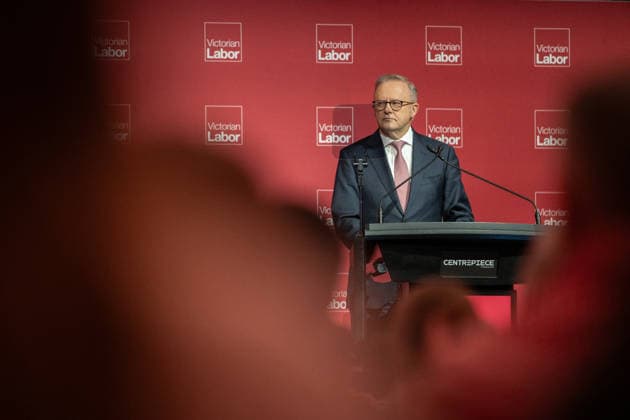 VICTORIAN STATE LABOUR CONFERENCE, Prime Minister Anthony Albanese speaks during the Victorian Labor Party™s state conference at Melbourne Park in Melbourne, Saturday, May 23, 2026. ( NO ARCHIVING MELBOURNE VICTORIA AUSTRALIA  Copyright: xJAYxKOGLERx 20260523127988169800