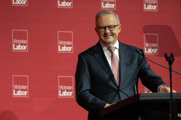 VICTORIAN STATE LABOUR CONFERENCE, Prime Minister Anthony Albanese speaks during the Victorian Labor Party™s state conference at Melbourne Park in Melbourne, Saturday, May 23, 2026. ( NO ARCHIVING MELBOURNE VICTORIA AUSTRALIA  Copyright: xJAYxKOGLERx 20260523133551014107