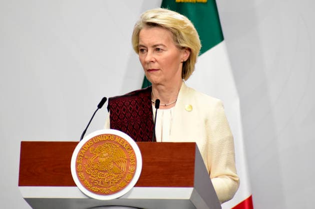 European Commission President Ursula von der Leyen speaks during a press conference for the signing of the modernized EU-Mexico Global Agreement at the National Palace as part of the 8th EU-Mexico Summit. on May 22, 2026 in Mexico City, Mexico. Mexico City Mexico - ZUMAe321 20260522_zia_e321_033 Copyright: xLuisxBarronx