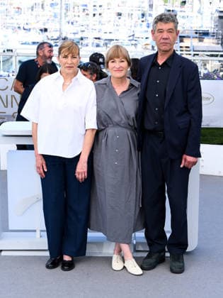 IPA84989298 - Cannes, 79th Cannes Film Festival 2026 - Day 12. Das Geträumte Abenteuer (The Dreamed Adventure). Yana Radeva, Valeska Grisebach and Syuleyman Alilov Letifov are pictured.  Copyright: xAlbertoxTerenghix xPoolxPhotoxEventsx07x 84989298
