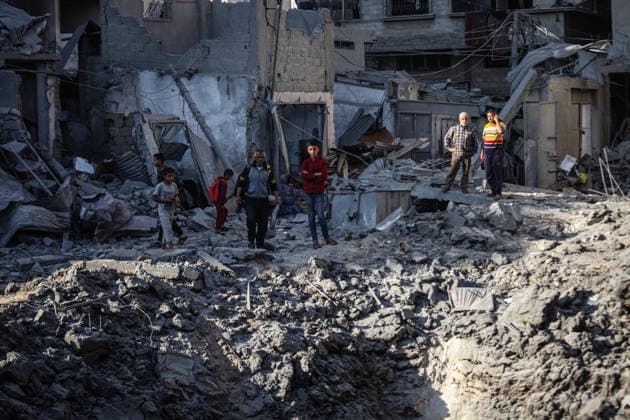 Palestinians inspect damage following Israeli strike in Bureij camp Palestinians inspect damage to homes and streets following an Israeli strike on a house and shops in the Bureij refugee camp in the central Gaza Strip on May 23, 2026. According to residents, the strike came after the collapse of a ceasefire agreement between Hamas and Israel. Photo by Moiz Salhi apaimages Bureij Gaza Strip Palestinian Territory 230526_Al-Bureij_MS_00(24) Copyright: xapaimagesxMoizxSalhixx xapaimagesx