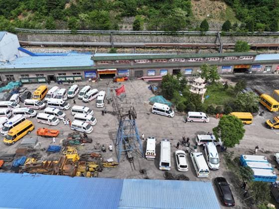 (260523) -- QINYUAN, May 23, 2026 -- An aerial drone photo taken on May 23, 2026 shows a scene at the rescue site of the Liushenyu coal mine in Qinyuan County, north China s Shanxi Province. The coal mine accident in north China s Shanxi Province has left 82 people dead, with nine others still unaccounted for, according to the county s emergency management bureau. The gas explosion occurred on Friday at the Liushenyu coal mine in Qinyuan County. The province has sent 755 people including rescuers and medical personnel to the site. Rescue efforts are ongoing. (Photo by Xinhua) (SpotNews) CHINA-SHANXI-COAL MINE-ACCIDENT (CN) BaixZhibin 