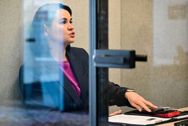 Sviatlana Tsikhanouskaya, a representative of Belarusian democratic forces, gives an interview to the Czech News Agency (CTK),xinxPrague,xonxMayx23,x2026.xAxdeeperxmilitaryxintegrationxbetweenxRussiaxandxBelarusxposesxaxsecurityxthreatxtoxallxofxEurope,xnotxjustxtoxthexcountriesxonxthexeasternxflankxofxNATO,xshexsaidxinxanxinterview.xAccordingxtoxher,xthexregimexofxBelarusianxauthoritarianxleaderxAlexanderxLukashenkoxservesxasxaxtoolxforxMoscowxtoxintimidatexandxpressurexEuropeanxstates.x(CTKxPhoto RomanxVondrous) CTKPhotoP2026052204533  CTKPhotoP2026052204533