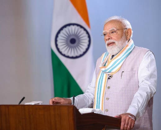 RECORD DATE NOT STATED 19th Rozgar Mela: PM Modi distributes 51,000 appointment letters to newly-appointed youths in various government departments & organisations New Delhi, May 23 (ANI): Prime Minister Narendra Modi virtually addresses a gathering during the 19th edition of Rozgar Mela, in New Delhi on Saturday. (Narendra Modi Photo Gallery ANI Photo) NEW DELHI Delhi India Copyright: xANIx ANI_20260523072