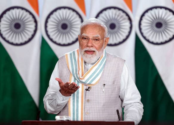 19th Rozgar Mela: PM Modi distributes 51,000 appointment letters to newly-appointed youths in various government departments & organisations New Delhi, May 23 (ANI): Prime Minister Narendra Modi virtually addresses a gathering on the 19th edition of Rozgar Mela, in New Delhi on Saturday. (Narendra Modi Photo Gallery ANI Photo) NEW DELHI Delhi India Copyright: xANIx ANI_20260523076