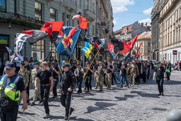 Commemoration procession held on Heroes Day in Lviv, Ukraine LVIV, UKRAINE - MAY 23: Service members and civilians take part in a procession dedicated to the participants of the ATO JFO, veterans, and individuals who lost their lives or are involved in the conflict in Ukraine, during Heroes Day in Lviv, Ukraine on May 23, 2026. Participants marched through the city and held a commemoration for the fallen service members at the burial grounds within the Lychakiv Cemetery. Olena Znak Anadolu Lviv Ukraine. Editorial use only. Please get in touch for any other usage.  Copyright: x2026xAnadoluxOlenaxZnakx