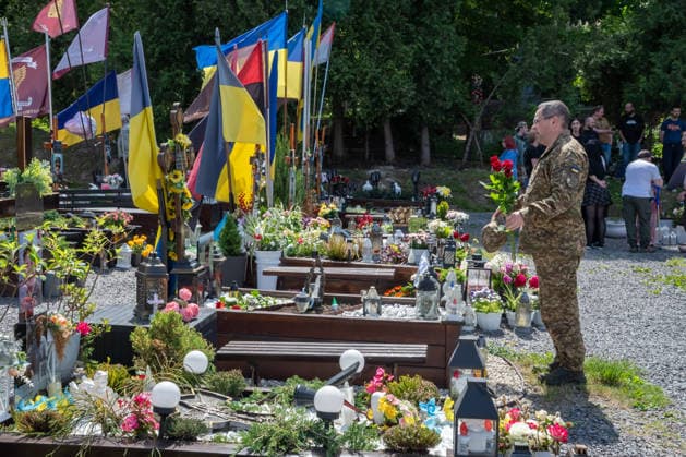Commemoration procession held on Heroes Day in Lviv, Ukraine LVIV, UKRAINE, MAY 23: Military and civilians take part in a ceremony to honor the memory of fallen servicemen at the honorary burial grounds at the Lychakiv Cemetery during the Day of Heroes of Ukraine in Lviv, Ukraine, May 23, 2026. Also on this day, military personnel, police, members of youth organizations and civilians marched through the city in a solemn procession dedicated to all participants of the ATO JFO, war veterans and participants who died or are fighting for the freedom of Ukraine. Olena Znak Anadolu Lviv Ukraine. Editorial use only. Please get in touch for any other usage.  Copyright: x2026xAnadoluxOlenaxZnakx