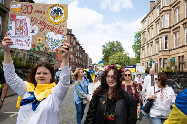May 23, 2026, Glasgow, Scotland, UK: Members of the Ukrainian community in Scotland held their annual Vyshyvanka Parade in Glasgow under the slogan Together in Tradition, Together in Scotland. The event celebrated Ukrainian culture and identity, centred on the traditional embroidered shirt known as the vyshyvanka, and was held as part of worldwide Vyshyvanka Day celebrations. Glasgow UK - ZUMAs357 20260523_zip_s357_003 Copyright: xCameronxScottx