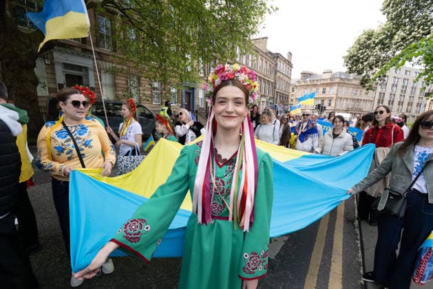 May 23, 2026, Glasgow, Scotland, UK: Members of the Ukrainian community in Scotland held their annual Vyshyvanka Parade in Glasgow under the slogan Together in Tradition, Together in Scotland. The event celebrated Ukrainian culture and identity, centred on the traditional embroidered shirt known as the vyshyvanka, and was held as part of worldwide Vyshyvanka Day celebrations. Glasgow UK - ZUMAs357 20260523_zip_s357_004 Copyright: xCameronxScottx