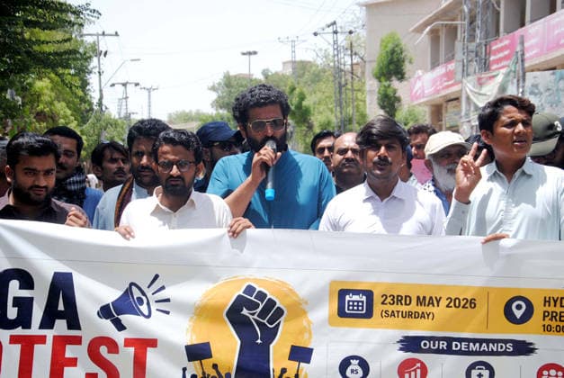 RECORD DATE NOT STATED Members of Young Teacher Alliance Sindh are holding protest demonstration for acceptance of their demands, at Hyderabad press club on Saturday, May 23, 2026. (Sajjad Zaidi PPI Images). EDITORIAL USE ONLY Copyright: xx AR-ZM-230526x ppiphotos479424