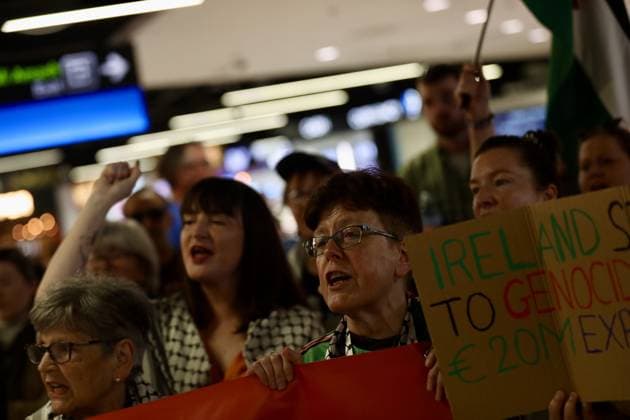 Irish activists arrive in Dublin after being deported from Israel DUBLIN, IRELAND - MAY 23: Supporters waving Palestinian flags welcomed Irish activists as they arrive at Dublin Airport after being deported from Israel following participation in Global Sumud Flotilla, in Dublin, Ireland on May 23, 2026. Among those returning was Margaret Connolly, sister of current Irish President Catherine Connolly, who was among the 11 deported activists. Mostafa Darwish Anadolu Dublin Ireland. Editorial use only. Please get in touch for any other usage.  Copyright: x2026xAnadoluxMostafaxDarwishx