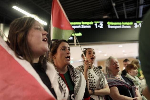 Irish activists arrive in Dublin after being deported from Israel DUBLIN, IRELAND - MAY 23: Supporters waving Palestinian flags welcomed Irish activists as they arrive at Dublin Airport after being deported from Israel following participation in Global Sumud Flotilla, in Dublin, Ireland on May 23, 2026. Among those returning was Margaret Connolly, sister of current Irish President Catherine Connolly, who was among the 11 deported activists. Mostafa Darwish Anadolu Dublin Ireland. Editorial use only. Please get in touch for any other usage.  Copyright: x2026xAnadoluxMostafaxDarwishx
