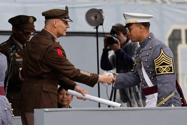A Graduating Cadet receives his diploma at the West Point Class of 2026 s commencement ceremony in Michie Stadium at the United States Military Academy in West Point, New York on Saturday, May 23, 2026. .  NYP202605239016 PeterxFoley