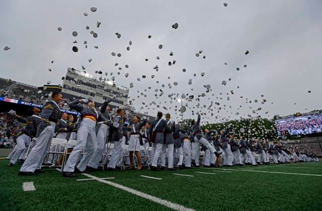 The Graduating Cadets commence the hat toss at the conclusion of the West Point Class of 2026 s commencement ceremony in Michie Stadium at the United States Military Academy in West Point, New York on Saturday, May 23, 2026. .  NYP202605239018 PeterxFoley