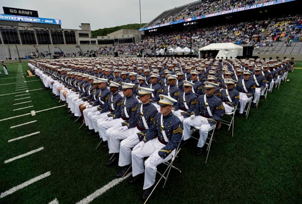 Graduating Cadets wait for United States Secretary of Defense Pete Hegseth to deliver the graduation address at the West Point Class of 2026 s commencement ceremony in Michie Stadium at the United States Military Academy in West Point, New York on Saturday, May 23, 2026. .  NYP20260523901 PeterxFoley