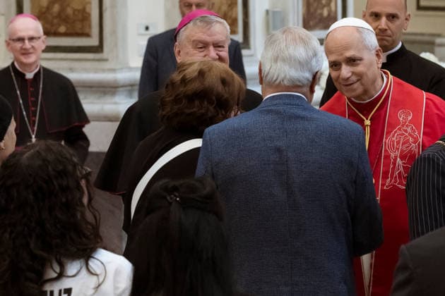 May 23, 2026, Acerra, Napoli, Italy: The Pope seen listening a family with victims of pollution. Pope Leo XIV visited Acerra for his patroral itinerary. He was the first Pope to visit the Land of Fires, a region affected by illegal dumping and burning of toxic waste in Campania region in Italy and meet families of victims of pollution in the Cathedral of Santa Maria Assunta in Acerra. Acerra Italy - ZUMAf172 20260523_zip_f172_042 Copyright: xValeriaxFerrarox