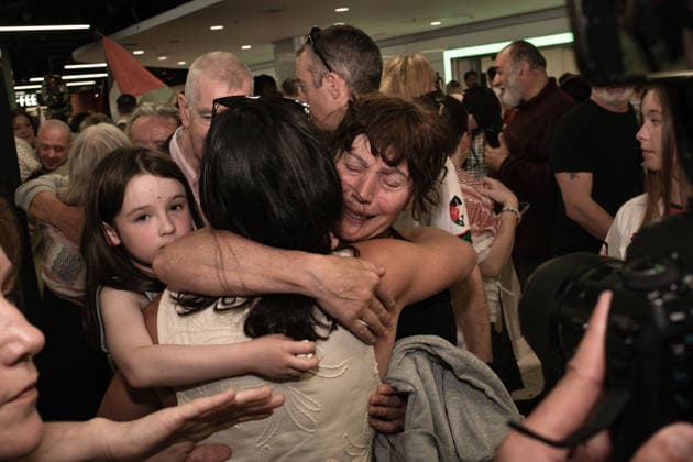 May 23, 2026, Dublin, Ireland: Dr Margaret Connolly embraces her daughter, Katie, at Dublin Airport as fifteen Irish citizens who were detained by Israel arrive back in Ireland Irish flotilla activists return home to Dublin Airport after Israeli detention. Dublin Ireland - ZUMAs197 20260523_aaa_s197_191 Copyright: xGrahamxMartinx