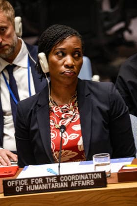 May 23, 2026, New York, New York, USA: EDEM WOSORNU, Director of the Operations and Advocacy Division at OCHA, listens during an emergency UN Security Council meeting on Ukraine at UNHQ following Russian allegations of a Ukrainian drone strike on a vocational school and student dormitory in Russian-controlled Luhansk, which Ukraine denies targeted civilians. New York USA  - ZUMAo116 20260523_znp_o116_008 Copyright: xBiancaxOterox