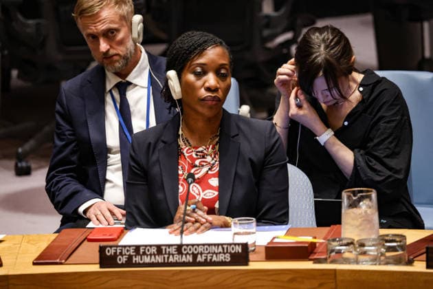 May 23, 2026, New York, New York, USA: EDEM WOSORNU, Director of the Operations and Advocacy Division at OCHA, listens during an emergency UN Security Council meeting on Ukraine at UNHQ following Russian allegations of a Ukrainian drone strike on a vocational school and student dormitory in Russian-controlled Luhansk, which Ukraine denies targeted civilians. New York USA  - ZUMAo116 20260523_znp_o116_010 Copyright: xBiancaxOterox