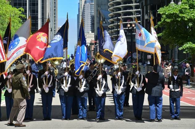 Chicago Memorial Day Parade CHICAGO, ILLINOIS - MAY 23: The Chicago Memorial Day Parade proceeds through the city center, with participants carrying American flags and marching in formation on Saturday, May 23, 2026. The event, held each year before Memorial Day, pays solemn tribute to the men and women of the U.S. Armed Forces who made the ultimate sacrifice. Jacek Boczarski Anadolu Illinois United States. Editorial use only. Please get in touch for any other usage.  Copyright: x2026xAnadoluxJacekxBoczarskix
