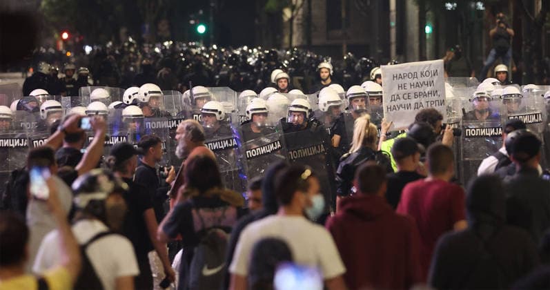 23.05.2026 Belgrade(Serbia) Politika Zivot Politics Life Anti-government protest rally led by Serbia s protesting university students. Who are seeking elections.Police cordon.