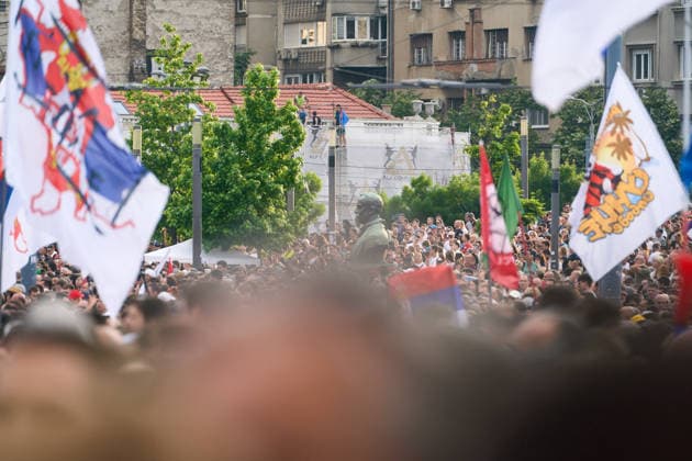 May 23, 2026, Belgrade, Central Serbia, Serbia: 2026523, Belgrade, Serbia - A large number of citizens answer the call of university students and gather to protest in the center of Belgrade. Demonstrators wave flags as they gather in large numbers in the city center. Belgrade Serbia  - ZUMAd223 20260523_zip_d223_003 Copyright: xMarkoxDimicx