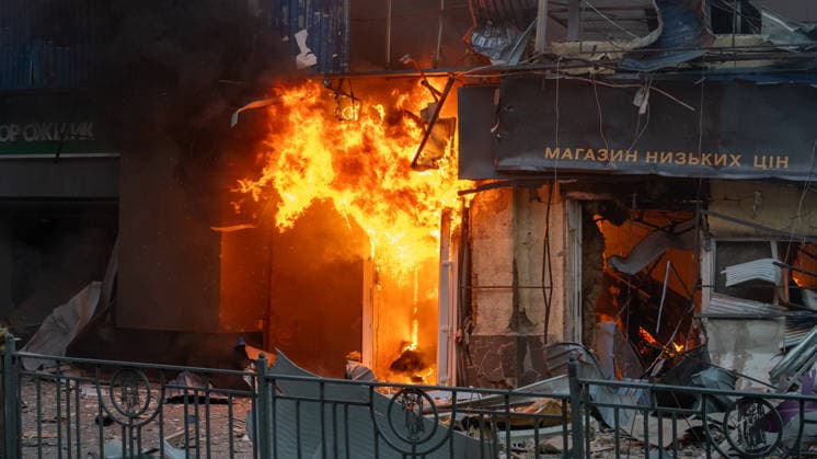 Russia targets Ukrainian capital Kyiv with ballistic missiles KYIV, UKRAINE - MAY 24: A view of damage and destruction after Russia targeted the Ukrainian capital of Kyiv with a series of ballistic missile strikes on Sunday, May 24, 2026 in Kyiv, Ukraine. According to local sources, residents heard heavy explosions across the city as air defense systems engaged incoming targets. Authorities urged citizens to remain in shelters during the ongoing bombardment. Arif Murat Kayacan Anadolu Kyiv Ukraine. Editorial use only. Please get in touch for any other usage.  Copyright: x2026xAnadoluxArifxMuratxKayacanx