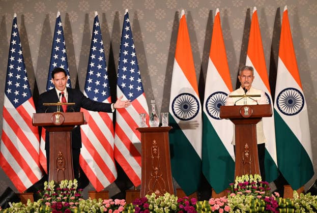 NEW DELHI, INDIA - MAY 24: United States Secretary of State Marco Rubio with Minister of External Affairs S. Jaishankar during addressing a joint press conference following their talks at Hyderabad House, on May 23, 2026 in New Delhi, India. Both leaders reaffirmed the strength of the India-US strategic partnership and outlined key areas of cooperation, including trade, energy, mobility and regional security. (Photo by Arvind Yadav Hindustan Times ) Joint Press Conference Of US Secretary Of State Marco Rubio And External Affairs Minister S. Jaishankar At Hyderabad House