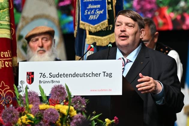 The Sudeten German leader Bernd Posselt address the 76th Sudeten German Congress in Brno continued at Brno Exhibition Centre on Sunday, May 24, 2026. (CTKxPhoto PetrxSvancara) CTKPhotoF202605240044101  CTKPhotoF202605240044101