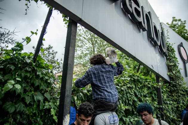 May 24, 2026, Istanbul, Istanbul, Turkey: Students, labor unions and civil society groups clashed with riot police on the third day after Istanbul Bilgi University was allegedly shut down by presidential decree signed by Turkish President Recep Tayyip Erdogan in Istanbul, Turkey, on May 22, 2026. Students occupying university buildings in protest against the closure decision were forcibly removed from the campus by police. Riot police used pepper spray during the intervention as violent scuffles erupted around the university. Demonstrators continued to protest in defense of academic freedom and university autonomy amid a heavy police presence. Istanbul Turkey - ZUMAt171 20260524_zip_t171_042 Copyright: xAbdullahxTepelix