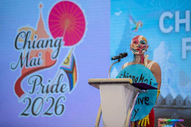 May 24, 2026, Chiang Mai, Thailand: Sirisak Chaited, representative of the Chiang Mai Pride organizing committee, speaks during the opening ceremony of Chiang Mai Pride. The Chiang Mai Pride Parade 2026 took place in Chiang Mai, Thailand. Chiang Mai province holds Thailandis first Pride Month celebrations annually, promoting gender equality, diversity, and human rights as part of Pride Month activities in northern Thailand. Chiang Mai Thailand  - ZUMAs197 20260524_aaa_s197_117 Copyright: xPongmanatxTasirix