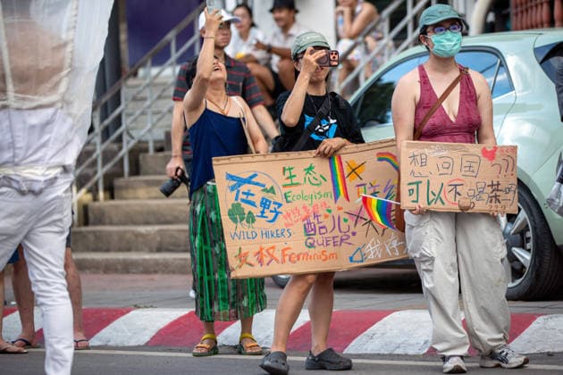 May 24, 2026, Chiang Mai, Thailand: Participants hold placards and rainbow flags while attending The Chiang Mai Pride Parade 2026 celebrations. The Chiang Mai Pride Parade 2026 took place in Chiang Mai, Thailand. Chiang Mai province holds Thailandis first Pride Month celebrations annually, promoting gender equality, diversity, and human rights as part of Pride Month activities in northern Thailand. Chiang Mai Thailand  - ZUMAs197 20260524_aaa_s197_131 Copyright: xPongmanatxTasirix