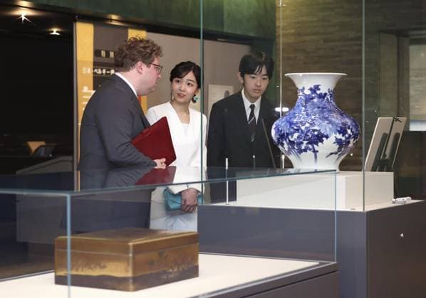 Princess and Prince at exhibition Japan s Princess Kako and Prince Hisahito (R) visit a special exhibition marking the 160th anniversary of the signing of a treaty of amity between Japan and Belgium at Kokugakuin University Museum in Tokyo on May 23, 2026. (Pool photo)  A14AA0005611153P