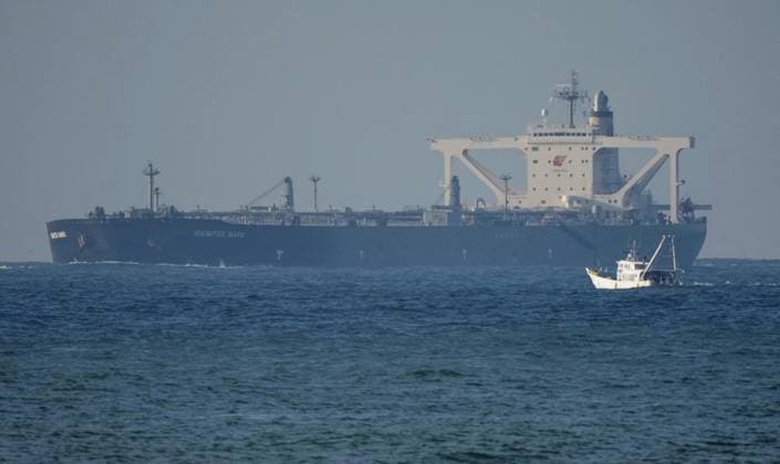 1st oil tanker to arrive in Japan passing Hormuz since Iran war Photo taken from Tahara in Aichi Prefecture, central Japan, shows the Idemitsu Maru, an oil tanker operated by a unit of major Japanese petroleum company Idemitsu Kosan Co., sailing toward Ise Bay on May 25, 2026, after transiting the Strait of Hormuz in late April. It is the first oil tanker to arrive in Japan having passed through the strait since the Iran war erupted and left traffic through the vital energy route heavily restricted.  A14AA0005611065P