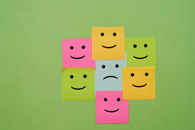 Konzept zur Erfassung von Emotionen, Stimmungsrückmeldung und Zufriedenheit mit Haftnotizen in Form von Smileys und traurigen Gesichtern Konzept zur Erfassung von Emotionen, Stimmungsrückmeldung und Zufriedenheit mit Haftnotizen in Form von Smileys und traurigen Gesichtern (License=RF) Copyright: xZoonar.com WORAWEExMEEPIANx 25078509