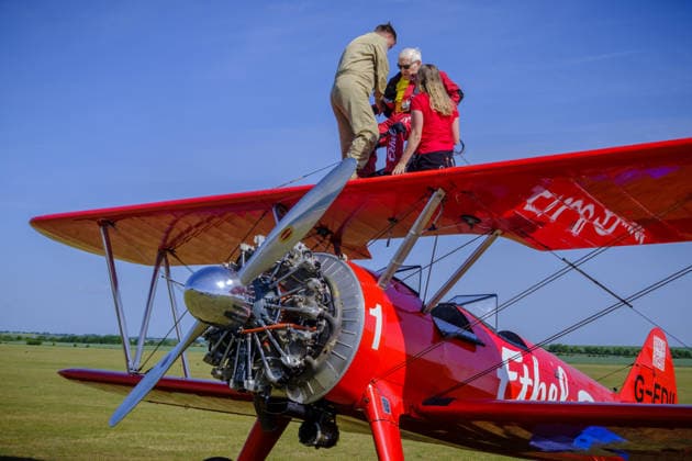 Wing Walker World Record Duxford, UK, 23, May,2026 98-year-old Harry Heasman, became the oldest person to wing walk on an aircraft with the feat officially recognised by Guinness World Records at IWM Duxford  Copyright: xJasonxByex NINTCHDBPICT001083536834