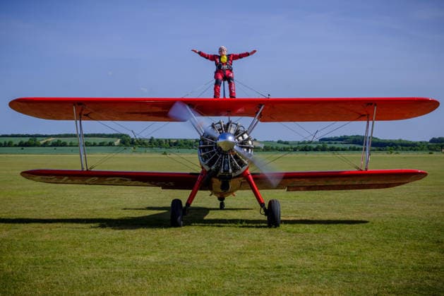 Wing Walker World Record Duxford, UK, 23, May,2026 98-year-old Harry Heasman, became the oldest person to wing walk on an aircraft with the feat officially recognised by Guinness World Records at IWM Duxford  Copyright: xJasonxByex NINTCHDBPICT001083536799