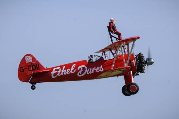 Wing Walker World Record Duxford, UK, 23, May,2026 98-year-old Harry Heasman, became the oldest person to wing walk on an aircraft with the feat officially recognised by Guinness World Records at IWM Duxford  Copyright: xJasonxByex NINTCHDBPICT001083536855