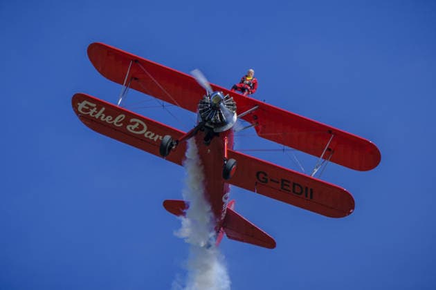 Wing Walker World Record Duxford, UK, 23, May,2026 98-year-old Harry Heasman, became the oldest person to wing walk on an aircraft with the feat officially recognised by Guinness World Records at IWM Duxford  Copyright: xJasonxByex NINTCHDBPICT001083536968
