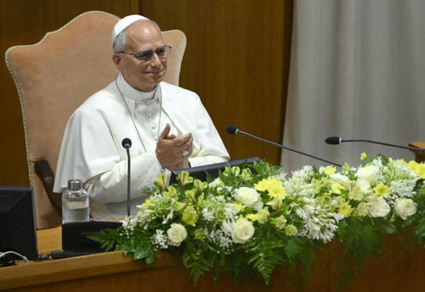 Pope Leo XIV Presents His First Encyclical On Artificial Intelligence - Vatican Pope Leo XIV attends the presentation of his first Encyclical titled ‘Magnifica humanitas’ (Magnificent Humanity), in the Vatican on May 25, 2026, a call to remain human in the age of Artificial Intelligence (AI). Pope Leon XIV appealed for the safeguarding of humanity, promotion of truth, dignity of work, social justice, and peace. Photo by (EV) Simone Risoluti Vatican Media ABACAPRESS.COM Vatican City Rome Vatican (or Holy See)  Copyright: xABACAx