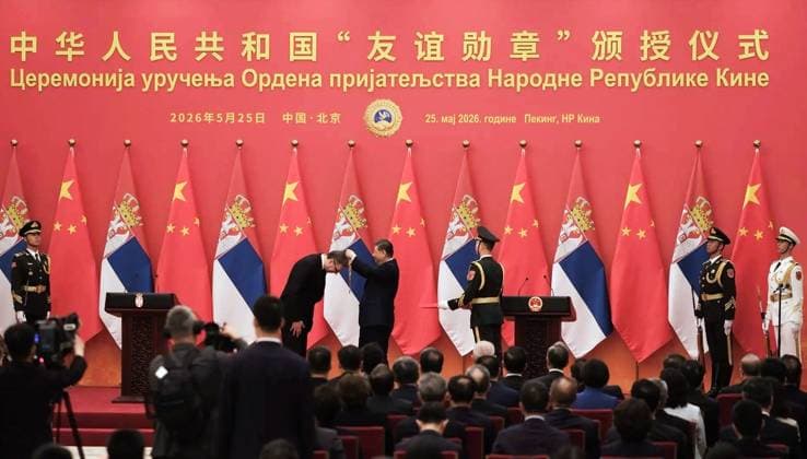 China Serbia 9173238 25.05.2026 Chinese President Xi Jinping awards Serbian President Aleksandar Vucic the Order of Friendship at the Great Hall of the People in Beijing, China. Alexey Tashchilin Sputnik Beijing China  Copyright: xAlexeyxTashchilinx